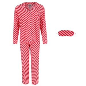 Mentally Exhausted Women's Candy Cane Stripe Pajama Set with Eye Mask - 1 of 4