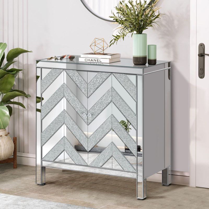 Buck 31.5" W 2 Mirror M Shape Design Multi-functional Retro Entryway Storage Cabinet with 1 Adjustable Inner Shelf-Maison Boucle, 1 of 8