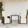 vidaXL 3 Piece Patio Dining Set - Durable PE Rattan - Adjustable Backrest and Footrest - Garden Chairs with Cushions - Tempered Glass Tabletop - 2 of 4