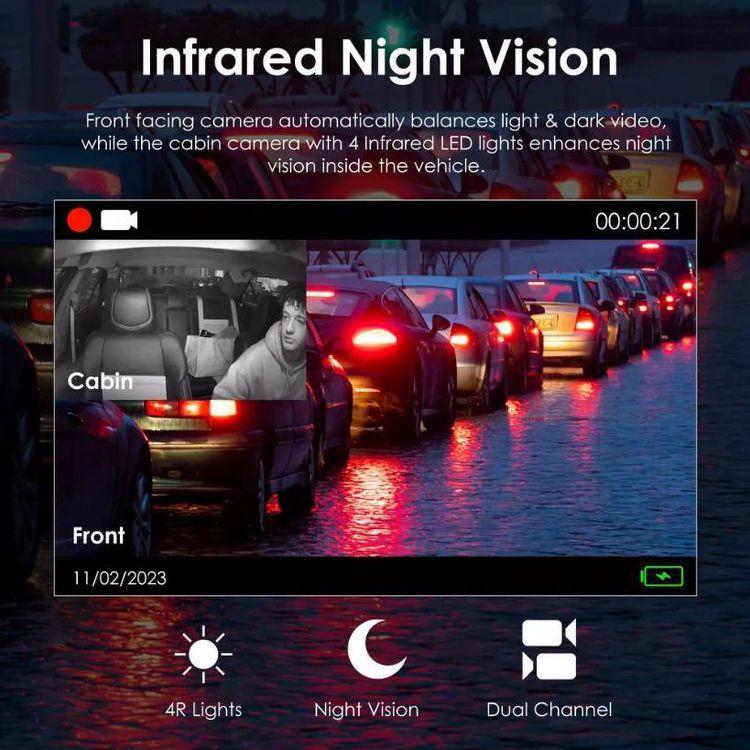 Rexing V3C Dual Channel Front &#38; Cabin 1080p Dash Cam with App Control: Vehicle Electronics, 5 of 17