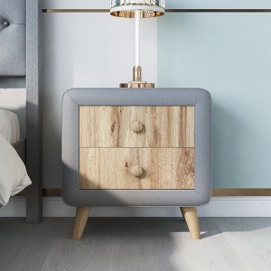 Upholstered Wooden Nightstand With 2 Drawers Night Stand Storage Cabinets With Handles Rubber Wood Legs Bedside Table - 1 of 4
