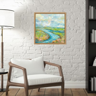 Jeanette Vertentes Marsh Stream Canvas Print with Maple Frame