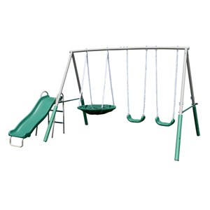 The Swing Company Northridge Metal Swing Set with Saucer Swing and 5' Slide - 1 of 4