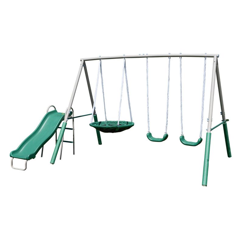 The Swing Company Northridge Metal Swing Set with Saucer Swing and 5&#39; Slide, 1 of 8