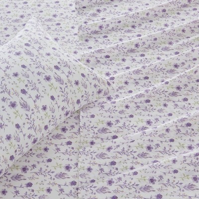 Lavender Floral Full Size Microfiber Sheet Set with Pillowcases