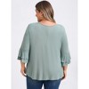 GRACE & GRANDEUR Women's Plus Size Pleated Front V Neck Double Layered 3/4 Ruffle Sleeve Casual Blouses - 3 of 4