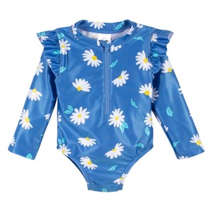Gerber Baby & Toddler Girls' One-Piece Long Sleeve Rash Guard Swimsuit UPF 50+ - 1 of 4
