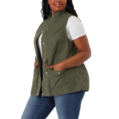 Agnes Orinda Women's Plus Size St Patrick's Day Cargo Pocket Drawstring Waist Jacket Vest