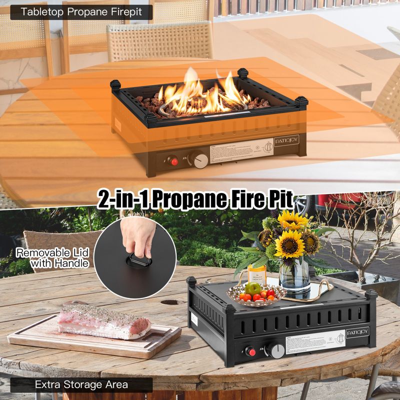 Tangkula Portable Propane Fire Pit 40,000 BTU Tabletop Fire Pit for Tables with 2” Umbrella Hole Compact Propane Fire Pit, 3 of 10