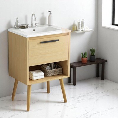 Mshliw 24" Bathroom Vanity with Ceramic Sink, Multi-functional Cabinet and Drawer - Freestanding Design