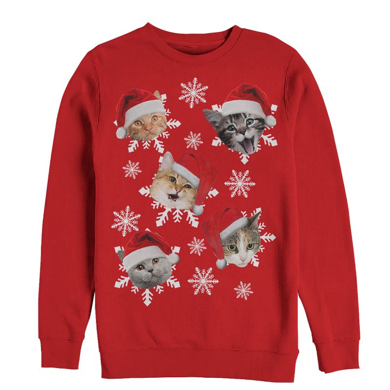 Men's Lost Gods Ugly Christmas Cat Snowflakes Sweatshirt, 1 of 4