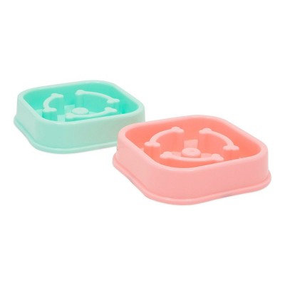 Zodaca 2 Pack Interactive Dog Bowl, Circular Slow Feeder Pet Dishes (Pastel Pink & Green, 8 x 8 x 2 ")