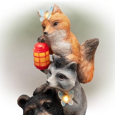 19" Multicolor Polyresin Solar Animal Friends Statue with LED Lights