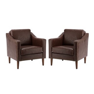 Set of 2 Bonita Transitional Vegan Leather Armchair with Removable Seat Cushion and  Nailhead Trims | ARTFUL LIVING DESIGN - 1 of 4