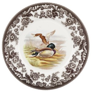 Spode Woodland Mallard Luncheon Plate - 9", Earthenware with British Flowers Border, Rustic Duck Motif - Dishwasher, Microwave, Freezer & Oven Safe - 1 of 3