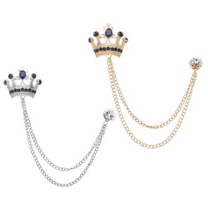 Unique Bargains Hanging Chain Rhinestone Crown Design Brooch Pins 2 Pcs - 1 of 4