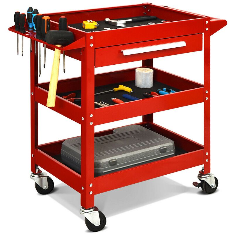 Three Tray Rolling Tool Cart Mechanic Cabinet Storage ToolBox Organizer w/Drawer, 1 of 11