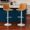 LeisureMod Tilbury Bar Stools with White Iron Base – Adjustable Height Counter Stools with Leather Seat, Swivel Function & Footrest Set of 2 - 2 of 4