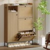 Jojoka Shoe Cabinet with 3 Flip Drawers, Rattan Freestanding Organizer with Adjustable Shelves, Metal Knob, Narrow Shoe Rack - 3 of 4
