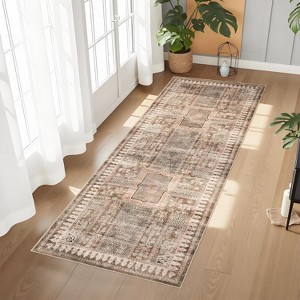 Washable Vintage Rug, Non-Slip Non-Shedding Carpet, Low Pile Floor Covering, Foldable Floral Print Soft Mat for Playroom, Bedroom Living Room - 1 of 4