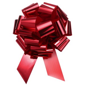 Unique Bargains Wedding Christmas Bright Metallic Gift Wrapping Large Pull Bows Ribbon 1 Pc Red 18 inch - 1 of 4