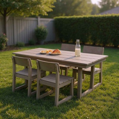 Modern 5 PCS Outdoor Dining Set, Rectangular Dining Table with Umbrella Hole, Dining Armless Chair with HDPE Frame-Coolbibila