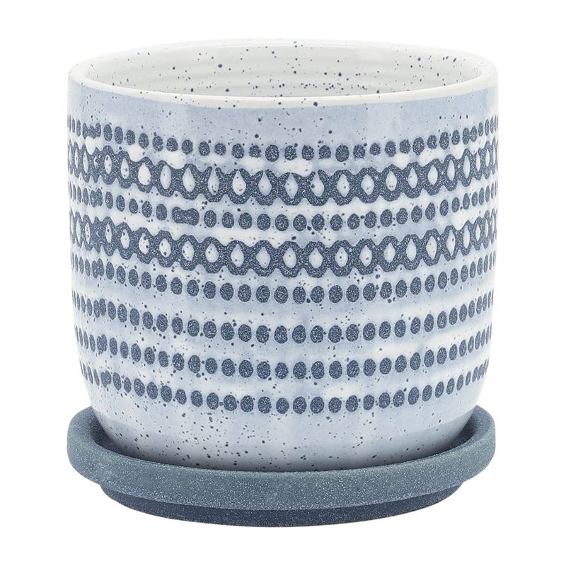 Sagebrook Home 5&#34; Wide Ceramic Planter Pot with Saucer Blue, 3 of 8