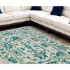 Green and Ivory Wool Floral Hand Knotted Area Rug With Fringe - 2 of 4