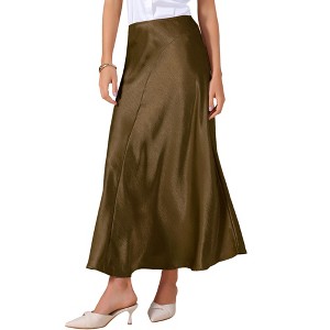 INSPIRE CHIC Women's Satin High Waisted Elastic Waistband Casual Flowy Elegant Maxi Skirt - 1 of 4