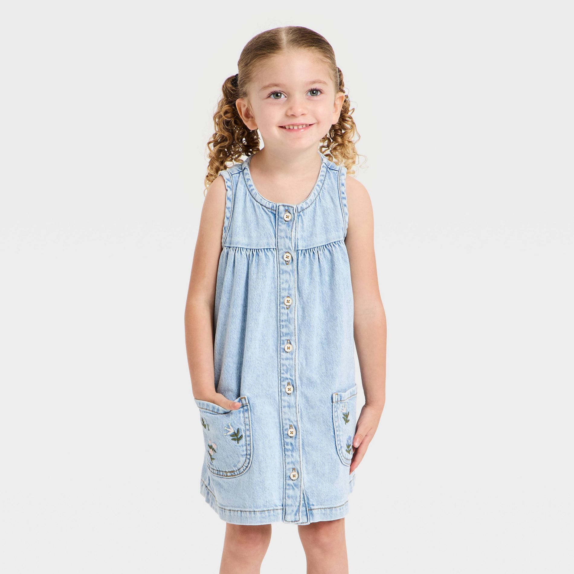 Toddler Girls' Embroidered Denim Dress - Cat & Jack™ Light Wash