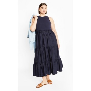 Women's Plus Size Chelsea Mixed Media Dress - navy | CITY CHIC - 1 of 4