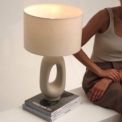 Artemis 22" White Ceramic Table Lamp with Cotton Shade