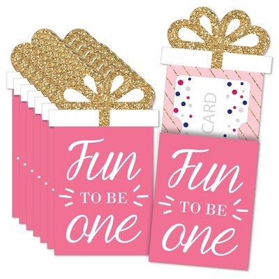 Big Dot of Happiness 1st Birthday Girl - Fun to be One - First Birthday Party Money and Gift Card Sleeves - Nifty Gifty Card Holders - Set of 8