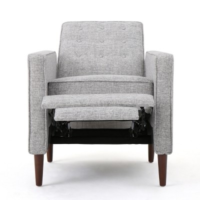 Mid-Century Modern Light Grey Tweed Wood Recliner