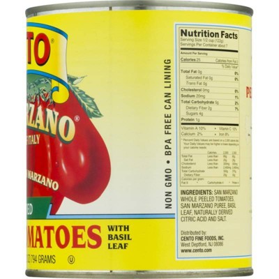 Cento San Marzano Peeled Tomatoes with Basil 28oz