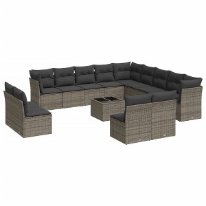 vidaXL Patio Sofa Set with Cushions Outdoor Furniture 14 Piece Poly Rattan - Gray With Table - 1 of 4
