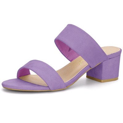 Allegra K Women's Back to College Faux Suede Dual Straps Block Heel Slide Sandals