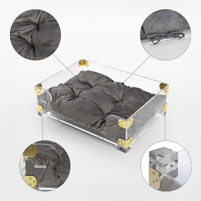 Haines 21.5" x 15.25" Small/Medium Clear Acrylic and Velvet Pet Bed with Brass Accents