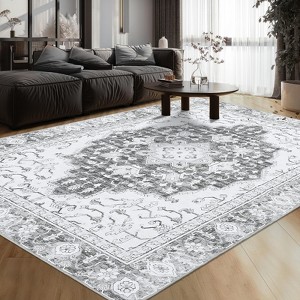 Boho Printed Area Rug,Large Soft Washable Area Rug,Distressed Pattern Rugs Non-Slip,Foldable,Low Pile Vintage Boho Carpet - 1 of 4