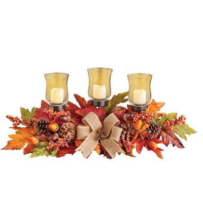 Collections Etc Autumn Leaves Arrangement Votive Candle Centerpiece 22 X 9 X 9