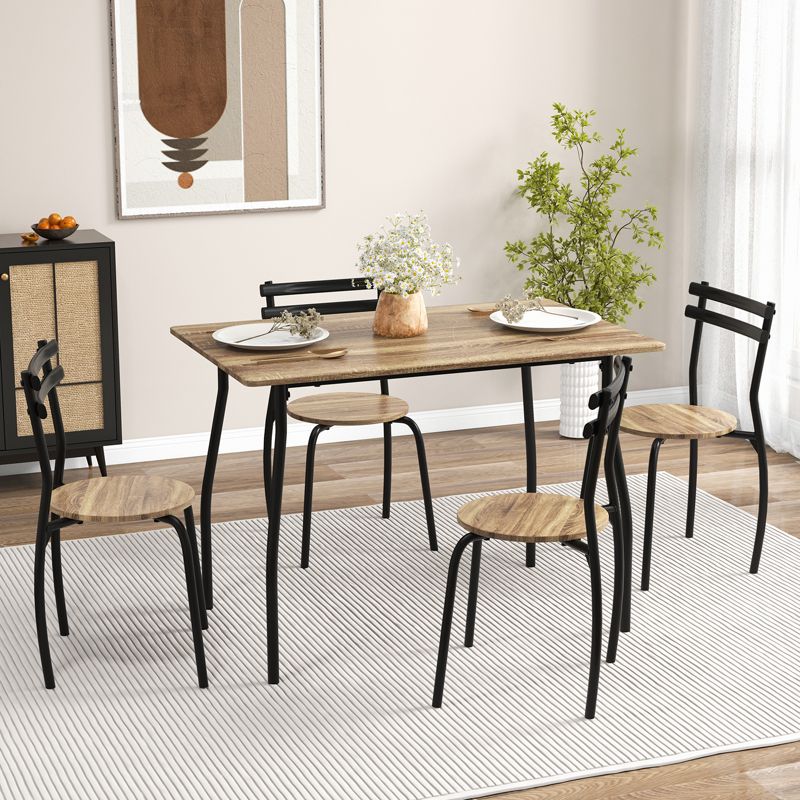Tangkula 5 Pieces Dining Set Dining Table & Chairs Set with Wood & Metal Frame Space-saving Dining Table Set for 4, 2 of 10