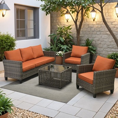 XIZZI Outdoor Sectional Sofa Set, Modular Outdoor Gray Wicker Sofa Set with Optional Solar Table, Ottomans or Fire Pit in 6 Colors, All-Weather Design