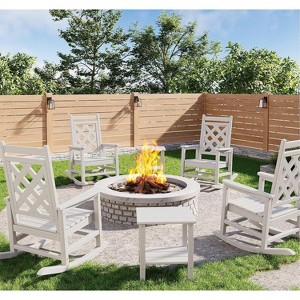 coucheta Oversized Rocking Chair Outdoor Set of 4 with 2 Side Table，HDPE Adirondack Rocking Chair, Weather Resistant for Deck, Patio, Pool, Backyard - 1 of 4