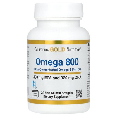 California Gold Nutrition Omega 800 Ultra-Concentrated Omega-3 Fish Oil, kd-pur Triglyceride Form, 30 Fish Gelatin Softgels (1,000 mg Per Softgel)