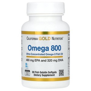 California Gold Nutrition Omega 800 Ultra-Concentrated Omega-3 Fish Oil, kd-pur Triglyceride Form, 1,000 mg, 30 Fish Gelatin Softgels - 1 of 3