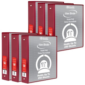 BAZIC Products® 3-Ring View Binder with 2 Pockets, 1.5", Burgundy, Pack of 6 - 1 of 2
