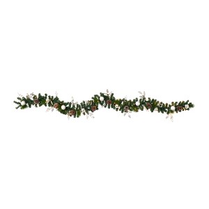 Nearly Natural 9-ft Ornament and Pinecone Artificial Christmas Garland with 50 Clear LED Lights - 1 of 2