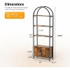 VINGLI Arched Display Cabinet, Bookcase with Doors Storage, 5 Tier Bookshelf, Stylish for Living Room Dining Room Office Study Room, Rustic Brown - 3 of 4