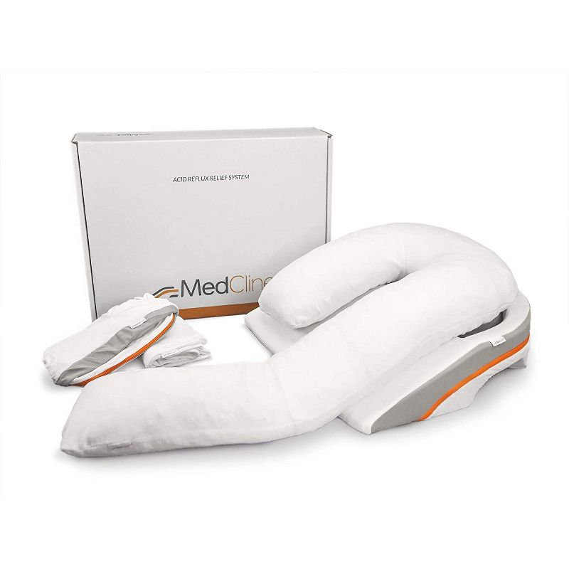 MedCline Acid Reflux and GERD Relief Bed Wedge and Body Pillow System Bundle with Extra Set of Cases, Removable Cover, Size Medium, 1 of 9