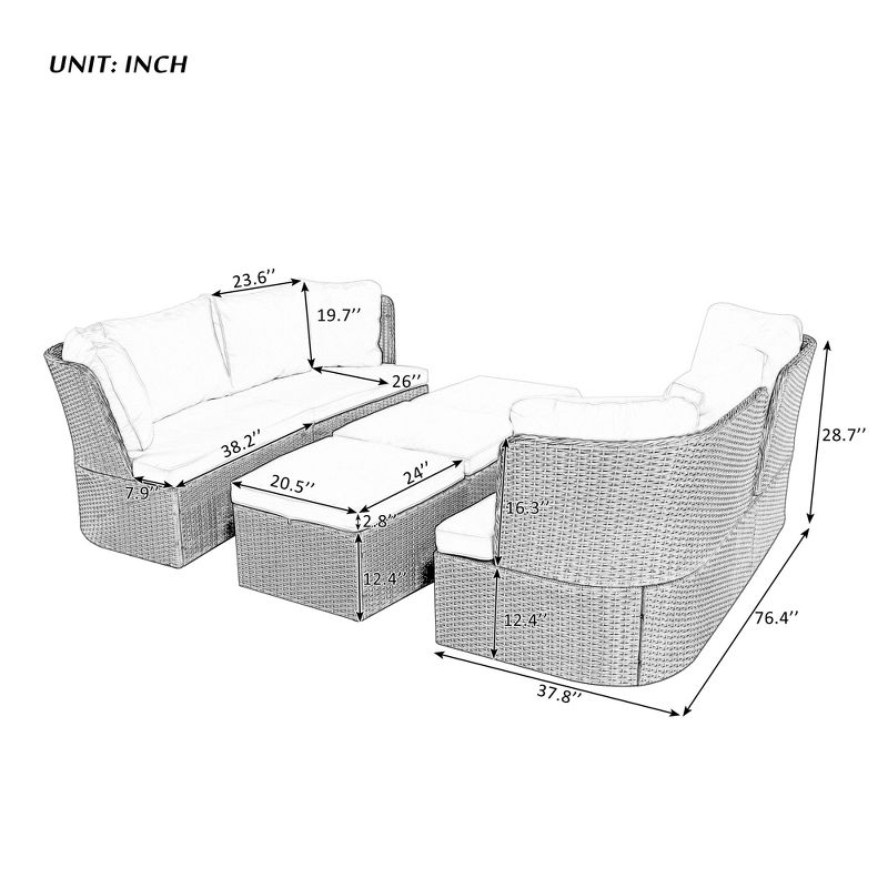 5 PCS Outdoor Patio Rattan Conversation Set with Coffee Table 4M -ModernLuxe, 3 of 14
